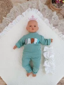 Yenidoğan Wool Yün Kumaş Taç Nakışlı Güpür Duvaklı Fiyonk Prizma Taş Unisex Kundak Bebek Battaniyesi Pembe thumbnail 4