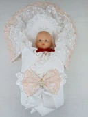 Yenidoğan Sahra Taç Nakışlı Trilüks Kundak Bebek Battaniyesi Ekru thumbnail 1