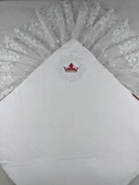 Yenidoğan Saray Kadife Taç Nakışlı İnci Fiyonklu Dantel Duvak Trilüks Kundak Bebek Battaniye Bordo thumbnail 5