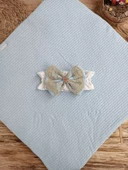 Yenidoğan Kuzulu Taç Nakış Güpürlü Fiyonklu Duvaklı Prizma Taş Unisex Kundak Bebek Battaniyesi Mavi thumbnail 5