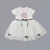 1-2-3 Yaş Payet Yapraklı Çiçek Nakışlı Astarlı Kız Bebek Tütü Elbisesi Beyaz - 2