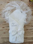 Yenidoğan Sahra My Prince Nakışlı Lüks Kundak Bebek Battaniyesi Ekru thumbnail 1