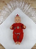 Yenidoğan Saray Kadife Taç Nakışlı İnci Fiyonklu Çift Dantel Duvak Trilüks Kundak Bebek Battaniyesi Bordo thumbnail 3