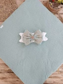 Yenidoğan Kuzulu Taç Nakış Güpürlü Fiyonklu Duvaklı Prizma Taş Unisex Kundak Bebek Battaniyesi Su Yeşili thumbnail 5