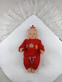 Yenidoğan Saray Kadife Taç Nakışlı İnci Fiyonklu Dantel Duvak Trilüks Kundak Bebek Battaniye Bordo thumbnail 4