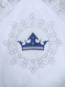 Yenidoğan Saray Kadife Taç Nakışlı İnci Fiyonklu Çift Dantel Duvak Trilüks Kundak Bebek Battaniyesi Lacivert thumbnail 4