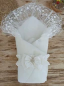 Yenidoğan Gelinlik Duvaklı Trilüks Kundak Bebek Battaniyesi Ekru thumbnail 1