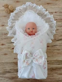 Yenidoğan Hanımeli Desenli Taç Nakışlı Delüks Kundak Bebek Battaniyesi Ekru thumbnail 2