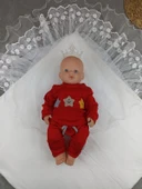 Yenidoğan Kumru Soft Cotton Taç Nakışlı Trilüks Kundak Bebek Battaniyesi Ekru thumbnail 4