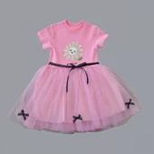 1-2-3 Yaş Payet Yapraklı Çiçek Nakışlı Astarlı Kız Bebek Tütü Elbisesi Pembe - 2