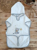 0-1 Yaş Sevimli Fil Nakışlı Pareolu 4lü Kız Erkek Bebek Havlu Silgi Takımı Ekru thumbnail 3