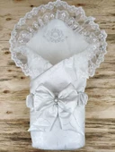 Yenidoğan Pırıltı Taç Nakışlı İnci Delüks Kundak Bebek Battaniyesi Ekru thumbnail 1