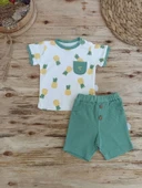 3-6 6-9 9-12 Ay Ananas Baskılı Şort Tişört 2 Li Kız Erkek Bebek Takımı Yeşil thumbnail 1