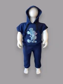 3-4-5 Yaş Kapşonlu Payetli Mickey Desenli Kısa Kol 2li Kız Erkek Çocuk Takımı Lacivert thumbnail 3