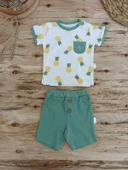 3-6 6-9 9-12 Ay Ananas Baskılı Şort Tişört 2 Li Kız Erkek Bebek Takımı Yeşil thumbnail 2