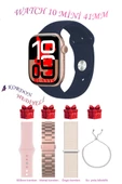 Apple iPhone X Uyumlu Lacivert Akıllı Saat Watch 10 Mini Kordon Hediyeli AMOLED EKRAN 41MM - 1