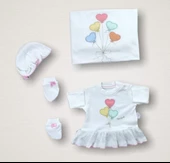 Kalpli Uçan Balon Nakışlı  10lu Zıbın Takımı Hastane Çıkışı Ekru - 2