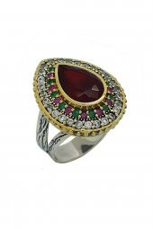 Didar Sultan Serisi Yakut Taşlı Seti Damla Gümüş Üçlü Kadın Takı Seti - 4