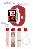 Samsung Galaxy A10 Uyumlu Kırmızı Akıllı Saat Watch 10 Mini Kordon Hediyeli AMOLED EKRAN 41MM thumbnail 1
