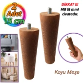 2 Adet Ahşap Ayak Koyu Meşe 15 Cm Dolap Mobilya Koltuk Kanepe Destek Ayağı Ayakları Konik M8 Civatalı - 1
