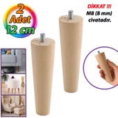 2 Adet Ahşap Ayak 12 Cm Dolap Mobilya Koltuk Kanepe Destek Ayağı Ayakları Konik M8 Civatalı - 1