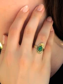 Doğal Taş Yeşil Akik Doğal Taşlı Antik Damla Model Ayarlanabilir Kadın Yüzük euy33ya thumbnail 1