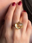 Doğal Taş Limon Kuvars Dev Boy Doğal Taşlı Ayarlanabilir Yüzük euy10lk thumbnail 1