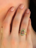 Doğal Taş Pembe Kuvars Doğal Taşlı Antik Damla Model Ayarlanabilir Kadın Yüzük euy33pk thumbnail 1