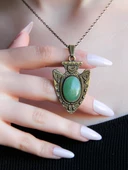 Doğal Taş Yeşil Akik Doğal Taşlı Otantik Kadın Kolye 45 Cm Zincirli euk12ya thumbnail 1