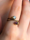 İkili 3mm Doğal Taşlı Antik Kadın Ayarlanabilir Yüzük Dendritli Opal Granat (Lal) Taşı euy32og thumbnail 3