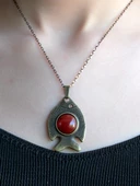 Doğal Taş Akik Doğal Taşlı Balık Desen Otantik Kadın Kolye 45 Cm Zincirli euy10a thumbnail 3