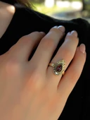 Doğal Taş Lal (Granat Garnet) Doğal Taşlı Antik Damla Model Ayarlanabilir Kadın Yüzük euy33g - 2