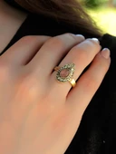 Doğal Taş Pembe Kuvars Doğal Taşlı Antik Damla Model Ayarlanabilir Kadın Yüzük euy33pk thumbnail 2