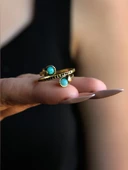 İkili 3mm Doğal Taşlı Antik Kadın Ayarlanabilir Yüzük Amazonit Taşı euy32a thumbnail 3