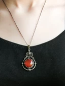 Doğal Taş Akik Doğal Taşlı Desenli Otantik Kadın Kolye 45 Cm Zincirli euk14a thumbnail 3