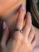 İkili 3mm Doğal Taşlı Antik Kadın Ayarlanabilir Yüzük Dendritli Opal Amazonit Taşı euy32oa thumbnail 1