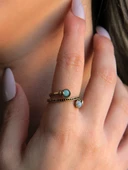 İkili 3mm Doğal Taşlı Antik Kadın Ayarlanabilir Yüzük Dendritli Opal Amazonit Taşı euy32oa thumbnail 2