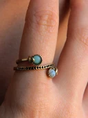 İkili 3mm Doğal Taşlı Antik Kadın Ayarlanabilir Yüzük Dendritli Opal Amazonit Taşı euy32oa thumbnail 3