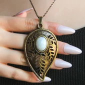 Aytaşı Doğal Taşlı Yaprak Desen Kadın Doğal Taş Otantik Uzun Kolye - 1