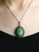 Doğal Taş Yeşil Akik Doğal Taşlı Otantik Kadın Kolye 45 Cm Zincirli euk13ya thumbnail 3