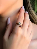 İkili 3mm Doğal Taşlı Antik Kadın Ayarlanabilir Yüzük Dendritli Opal Granat (Lal) Taşı euy32og thumbnail 2