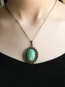 Doğal Taş Yeşil Akik Doğal Taşlı Desenli Otantik Kadın Kolye 45 Cm Zincirli euk15ya - 3