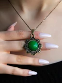 Doğal Taş Yeşil Akik Doğal Taşlı Desenli Otantik Kadın Kolye 45 Cm Zincirli euk17ya thumbnail 1