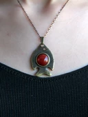 Doğal Taş Akik Doğal Taşlı Balık Desen Otantik Kadın Kolye 45 Cm Zincirli euy10a thumbnail 2