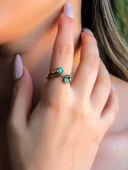 İkili 3mm Doğal Taşlı Antik Kadın Ayarlanabilir Yüzük Amazonit Taşı euy32a thumbnail 1