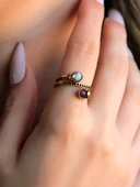İkili 3mm Doğal Taşlı Antik Kadın Ayarlanabilir Yüzük Dendritli Opal Granat (Lal) Taşı euy32og thumbnail 1