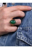 Doğal Taş Yeşil Akik Doğal Taşlı Ayarlanabilir Yüzük euyya thumbnail 1