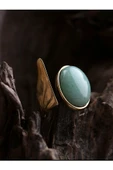 Doğal Taş Yeşil Akik Doğal Taşlı Ayarlanabilir Yüzük euy2ya thumbnail 5