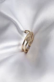 Pirinç Gold Renk Zirkon Taş Detay Kalp Model Kadın Yüzük - TJ-BYK2917 - 1