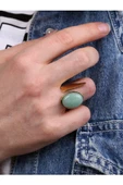 Doğal Taş Yeşil Akik Doğal Taşlı Ayarlanabilir Yüzük euy2ya thumbnail 1